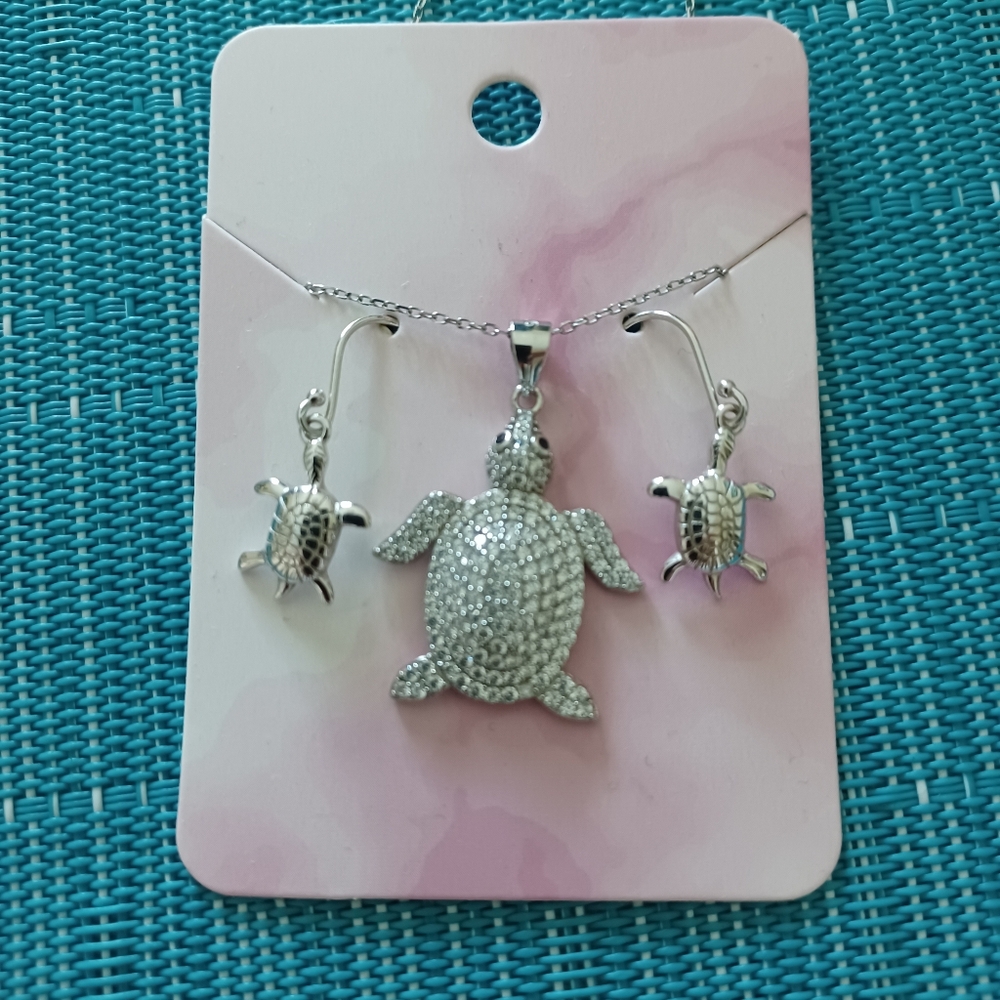 Silver Turtle Jewelry Set